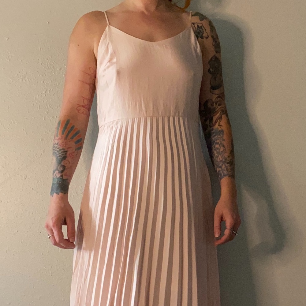 Light Pink Pleated Midi Dress